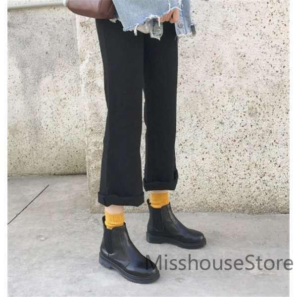 店長おすすめショートブーツサイドゴア厚底太ヒールシューズレディースブーティハイカットエンジニアレースアップPUレザー - 画像 (4)