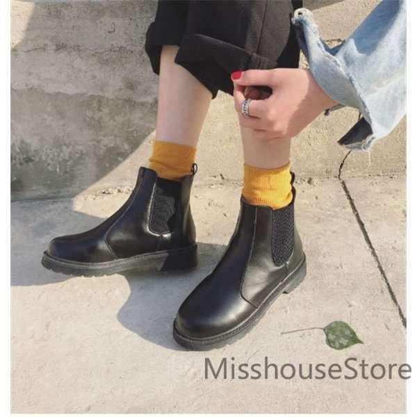 店長おすすめショートブーツサイドゴア厚底太ヒールシューズレディースブーティハイカットエンジニアレースアップPUレザー - 画像 (5)