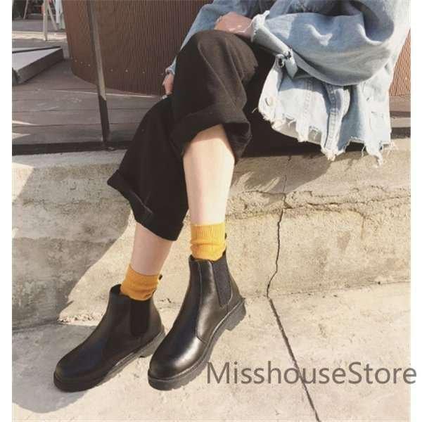 店長おすすめショートブーツサイドゴア厚底太ヒールシューズレディースブーティハイカットエンジニアレースアップPUレザー - 画像 (6)