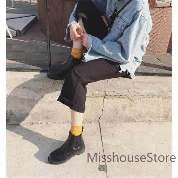 店長おすすめショートブーツサイドゴア厚底太ヒールシューズレディースブーティハイカットエンジニアレースアップPUレザー - 画像 (7)