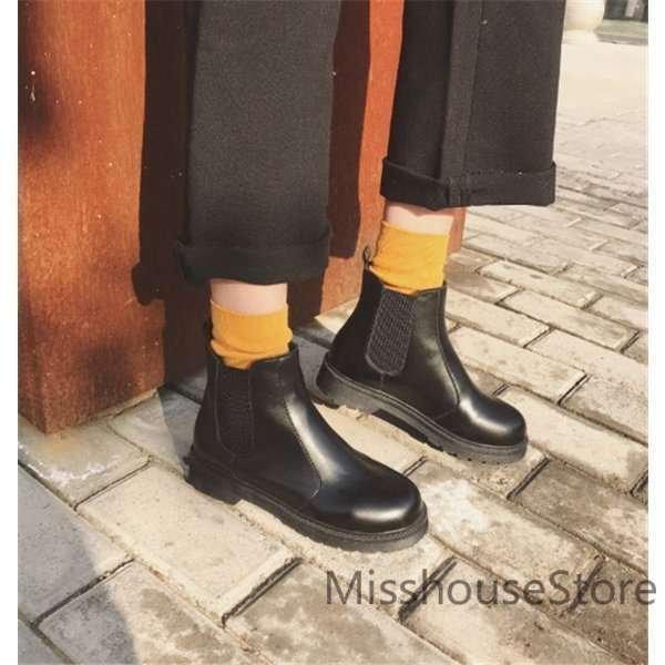 店長おすすめショートブーツサイドゴア厚底太ヒールシューズレディースブーティハイカットエンジニアレースアップPUレザー - 画像 (8)