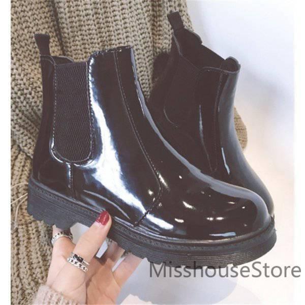 店長おすすめショートブーツサイドゴア厚底太ヒールシューズレディースブーティハイカットエンジニアレースアップPUレザー - 画像 (9)