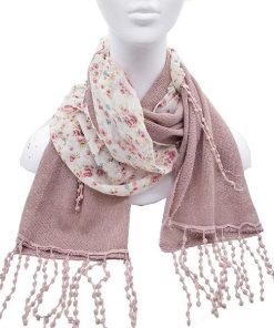 花柄レース付きストール ピンク マフラー レディース 母の日 ギフト 婦人 秋冬