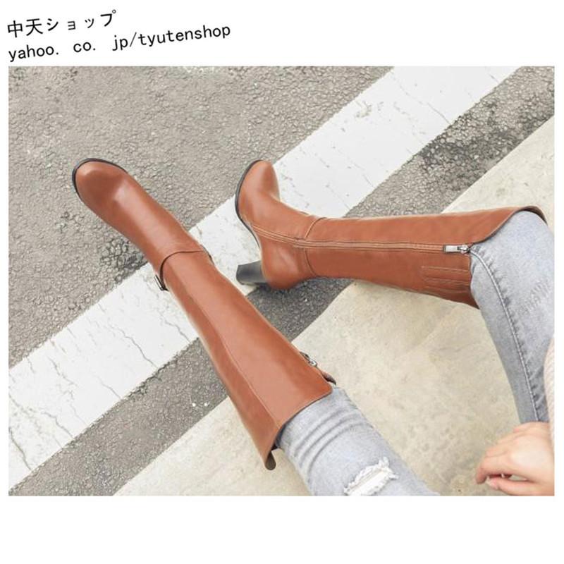 ロングブーツ ブーツレディース ハイヒール 太めヒール おしゃれ パーティー 成人式 披露宴 美脚 大きいサイズ 通勤20代30代40代 サイドファスナー シューズ - 画像 (7)