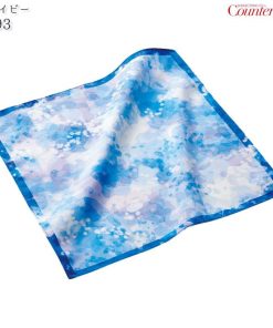 ミニスカーフ 8093 紺 ピンク ゴールド 水彩画風 正方形 小さめ ポケットチーフ リボン 日本製 カウンタービズ ハネクトーン