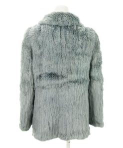 ノーブランド ファージャケット 毛皮 ラビット フロントホック 肩パッド 青 ブルー /MN1 ■GY18 レディース