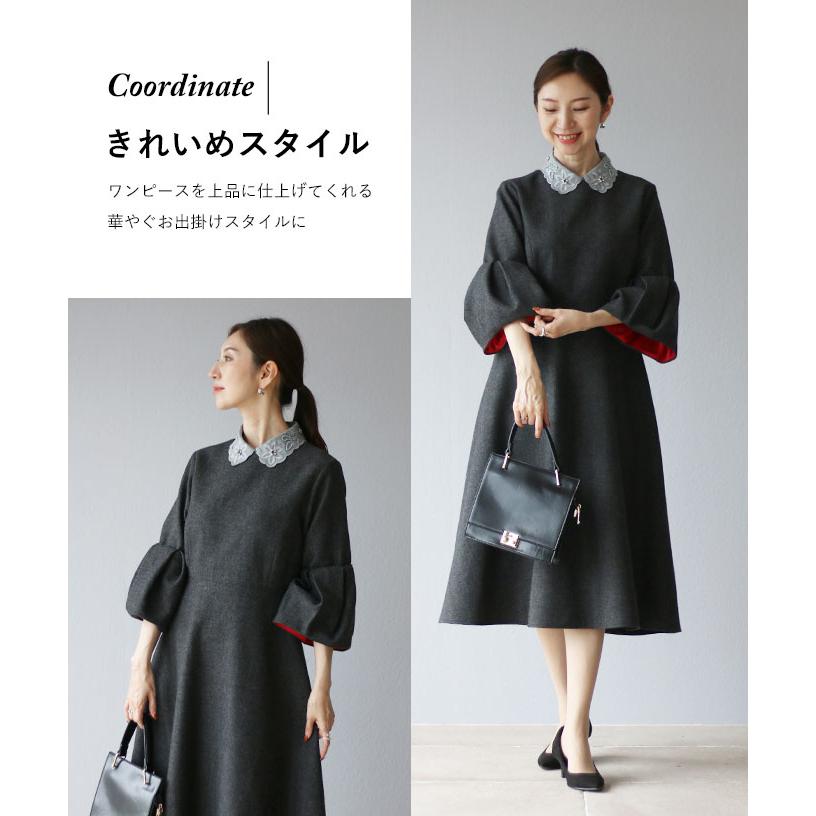 Vieo つけ襟 付け襟 つけえり 付けえり 襟 グレー 刺繍 アクセサリー レディース ミセス 婦人服 ヴィオ 40代 50代 60代 フリーサイズ - 画像 (7)