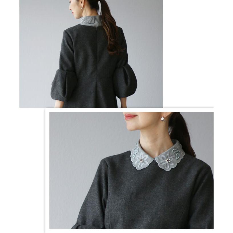 Vieo つけ襟 付け襟 つけえり 付けえり 襟 グレー 刺繍 アクセサリー レディース ミセス 婦人服 ヴィオ 40代 50代 60代 フリーサイズ - 画像 (8)