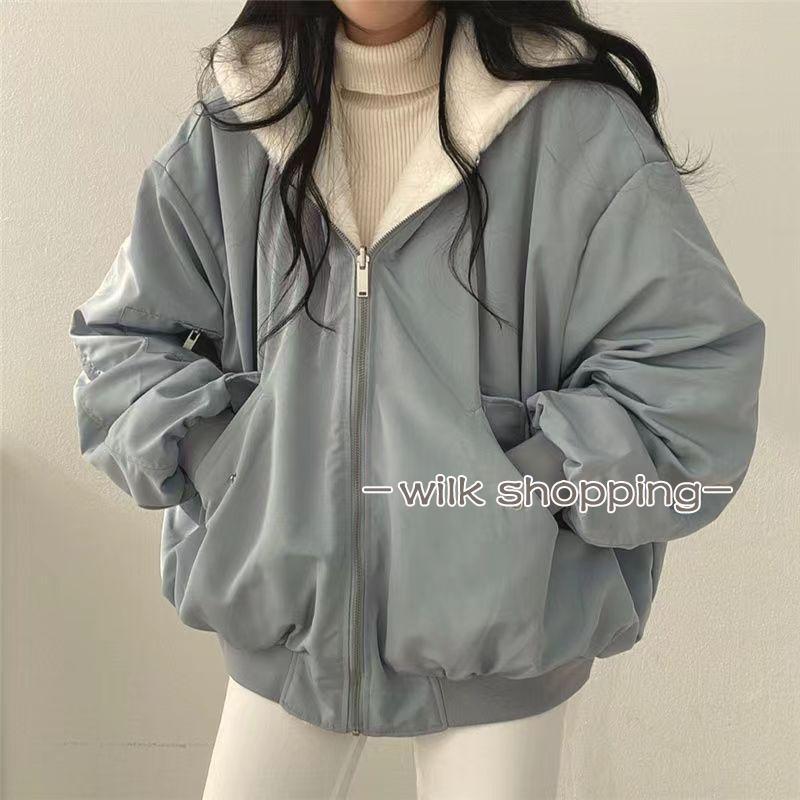 ブルゾン 両面兼用 裏ボア 裏起毛 パーカー レディース M-2XL対応 防風 防寒 ボアパーカー トップス 羽織り 上着 長袖 大きいサイズ ゆったり 秋冬