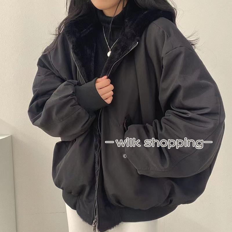 ブルゾン 両面兼用 裏ボア 裏起毛 パーカー レディース M-2XL対応 防風 防寒 ボアパーカー トップス 羽織り 上着 長袖 大きいサイズ ゆったり 秋冬 - 画像 (3)