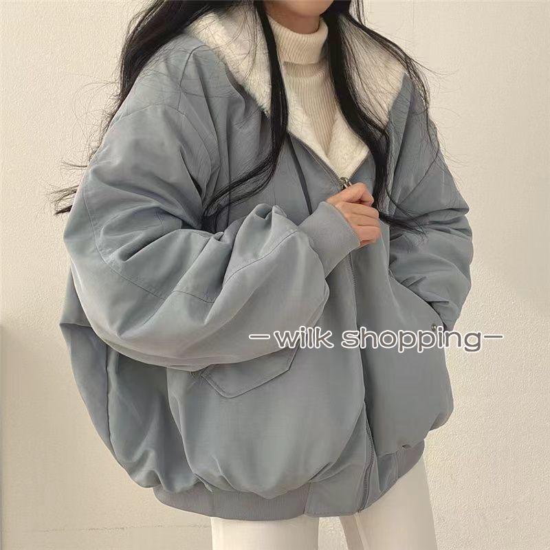 ブルゾン 両面兼用 裏ボア 裏起毛 パーカー レディース M-2XL対応 防風 防寒 ボアパーカー トップス 羽織り 上着 長袖 大きいサイズ ゆったり 秋冬 - 画像 (9)