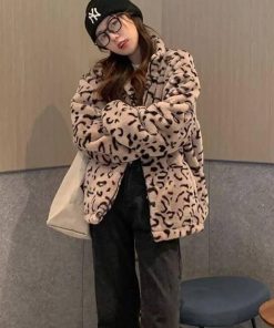 フリースジャケット レディース ファーコート ボアジャケット コート 豹柄 レオパード 立ち襟 長袖 フェイクファー モコモコ ふわふわ 中綿 アウタ