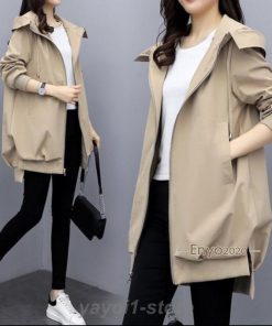 トレンチコート レディース マウンテンパーカー ミディアム丈 ウィンドブレーカー ファスナー  裹地あり フード付き ジャケット 羽織 アウター 春秋 ゆったり