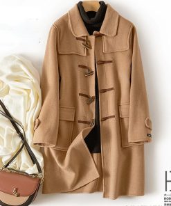 ホームアイホーム レディース 100％ウール地のダブルフェイスのダッフルコート ウール ミディアム丈 通勤 丸襟付き 通学 防寒 上質 ビジネス 秋服 冬服 オフィス 大人