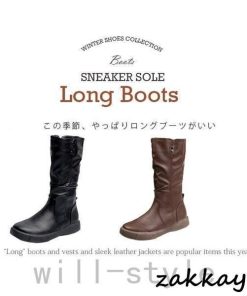 ミドルブーツレディースくしゅくしゅぺたんこサイドジップ大きいサイズ裏起毛防水フェイクレザー秋冬防寒歩きやすい防滑美脚