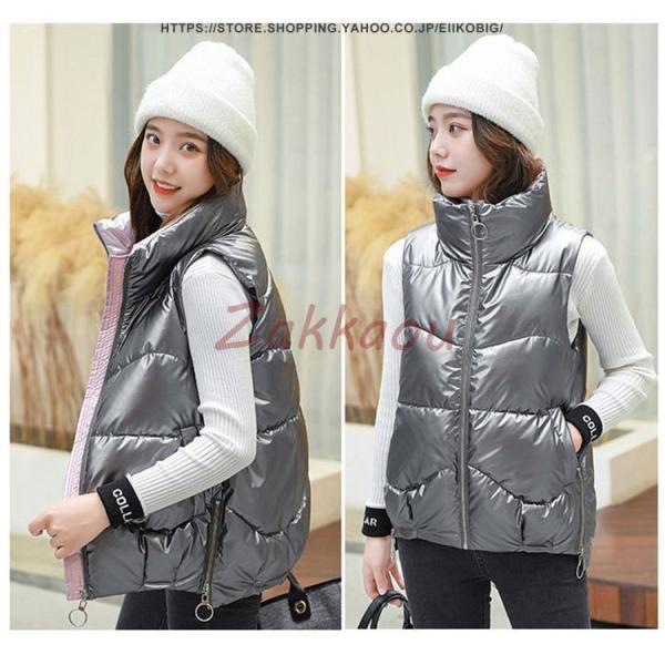 レディースベスト 秋冬 ダウンベスト レディース 中綿ベスト 撥水 ポケット付き ダウンジャケット アウター トップス 暖かい 防風防寒 - 画像 (4)