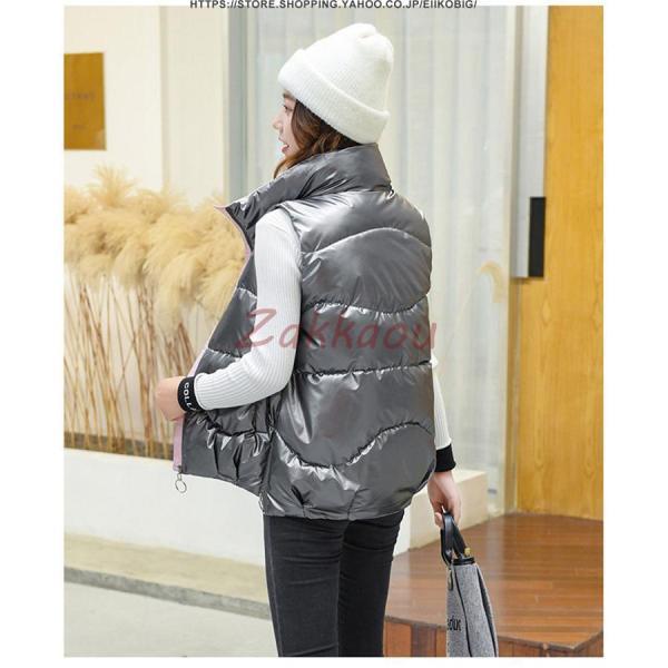 レディースベスト 秋冬 ダウンベスト レディース 中綿ベスト 撥水 ポケット付き ダウンジャケット アウター トップス 暖かい 防風防寒 - 画像 (5)